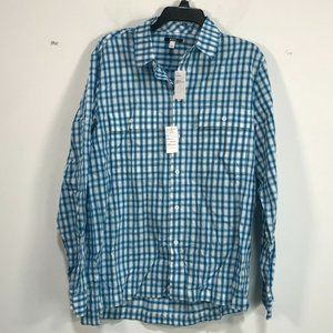 DKNY Long Sleeve Plaid Button Up Collar Shirt, Men's Size M - Blue/White